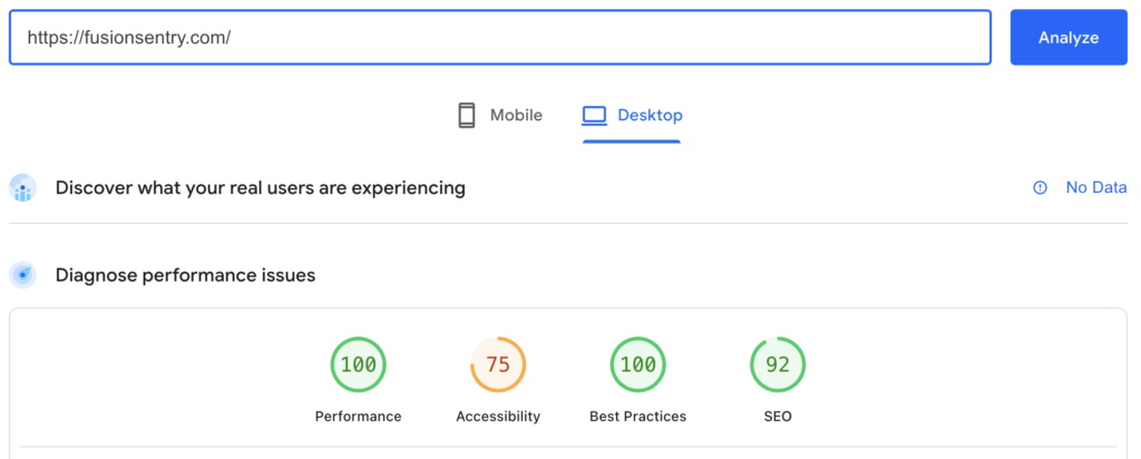 Desktop Performance : 100 Performance | 100 Best Practices | 92 SEO