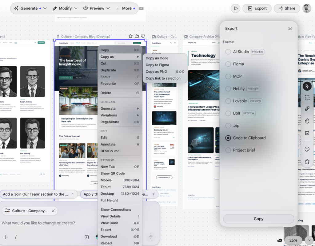 AI-powered design-to-code tool to export the UI as clean, responsive HTML